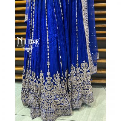 Navy Blue Chinon Lehenga Set Paired With Net Dupatta