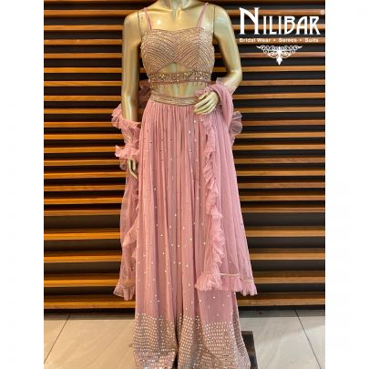 Lilac Georgette Crop Top Palazzo Set