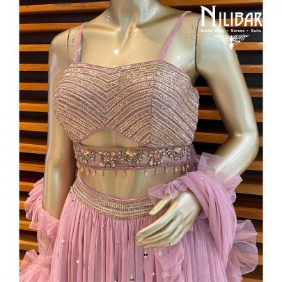 Lilac Georgette Crop Top Palazzo Set