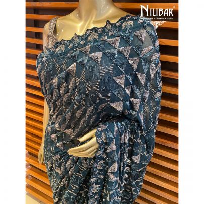 Peacock Blue Georgette Saree