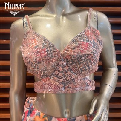 Peach Organza Printed Lehenga