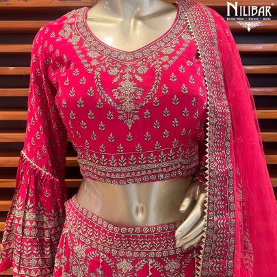 Poppy Red Georgette Printed Lehenga