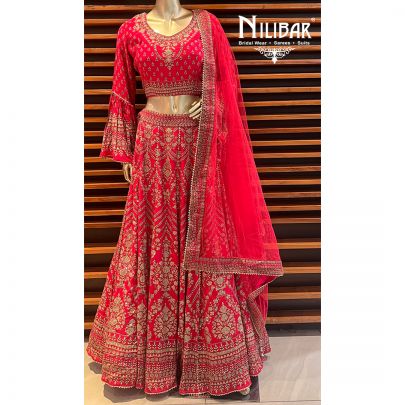 Poppy Red Georgette Printed Lehenga