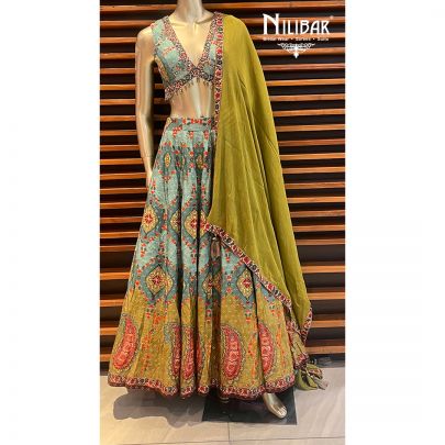 Pistachio Silk Printed Lehenga