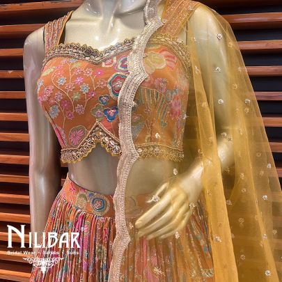 Mustard Georgette Printed Lehenga