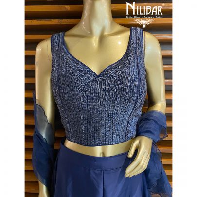 Navy Blue Silk Indo Western Set