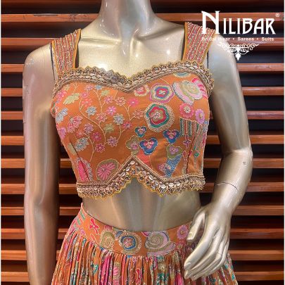 Mustard Georgette Printed Lehenga
