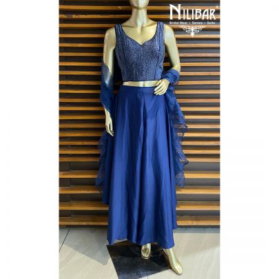 Navy Blue Silk Indo Western Set