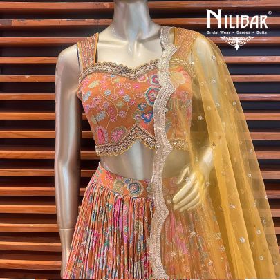 Mustard Georgette Printed Lehenga