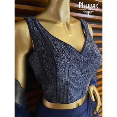 Navy Blue Silk Indo Western Set