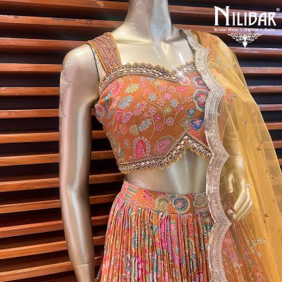 Mustard Georgette Printed Lehenga