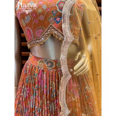 Mustard Georgette Printed Lehenga