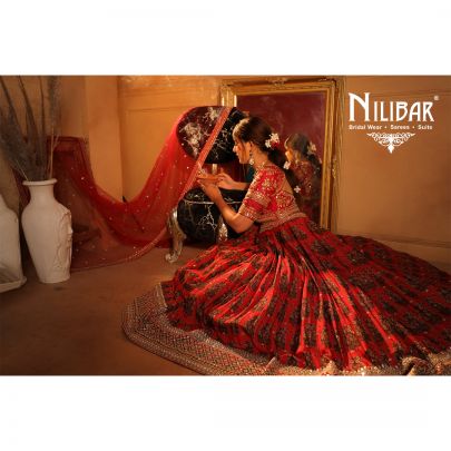 mehroon Silk and Chinon Bridal  Lehenga