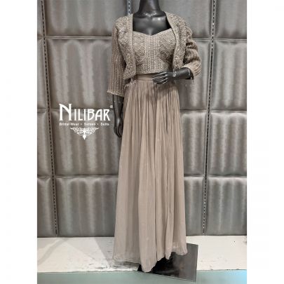 Mouse Georgette Crop Top Paired With Long Shrug