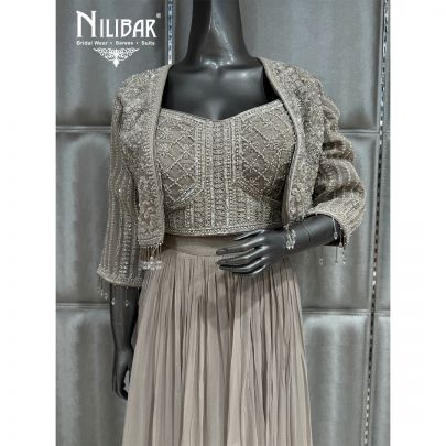 Mouse Georgette Crop Top Paired With Long Shrug