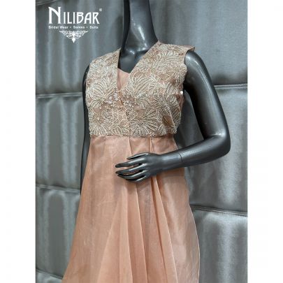Peach Organza Long Ruffle Dress