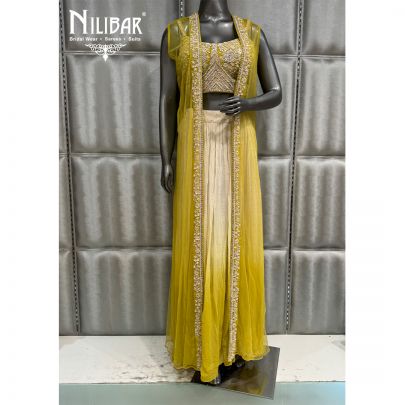 Lemon Cream Soft Net Crop Top Paired With Long Shrug
