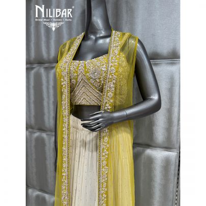 Lemon Cream Soft Net Crop Top Paired With Long Shrug