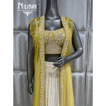 Lemon Cream Soft Net Crop Top Paired With Long Shrug