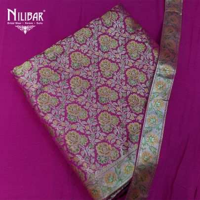 Hot Pink Brocade Shirt Paired With Crepe Bottom