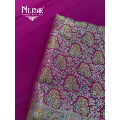 Hot Pink Brocade Shirt Paired With Crepe Bottom