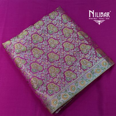 Hot Pink Brocade Shirt Paired With Crepe Bottom