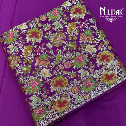 Purple Brocade Shirt Paired With Crepe Bottom