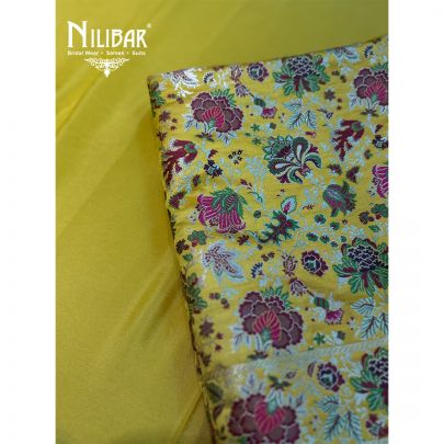 Yellow Brocade Shirt Paired With Crepe Bottom