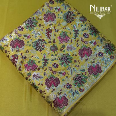 Yellow Brocade Shirt Paired With Crepe Bottom