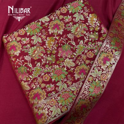 Mehroon Brocade Shirt Paired With Crepe Bottom