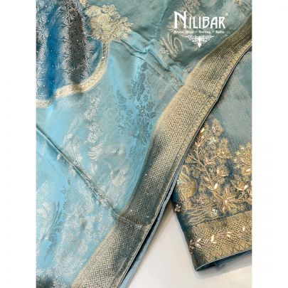 Sky Blue Banarasi Silk Unstitched Suit