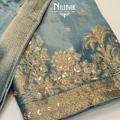 Sky Blue Banarasi Silk Unstitched Suit