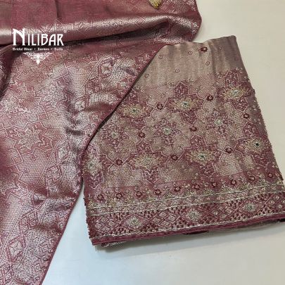 Onion Pink Banarasi Silk Unstitched Suit