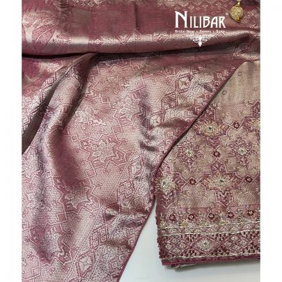 Onion Pink Banarasi Silk Unstitched Suit