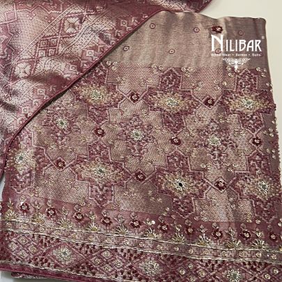 Onion Pink Banarasi Silk Unstitched Suit