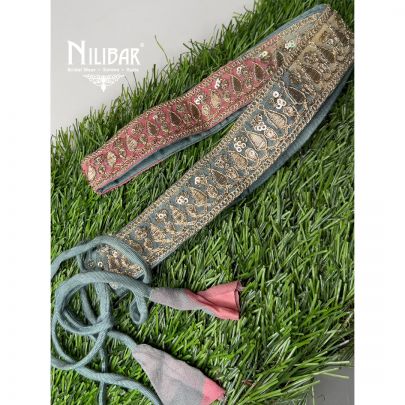 Green Pink Silk Embroidered Belt