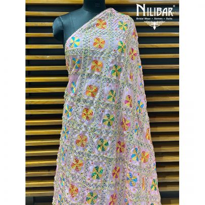 Baby Pink Chinon Phulkari