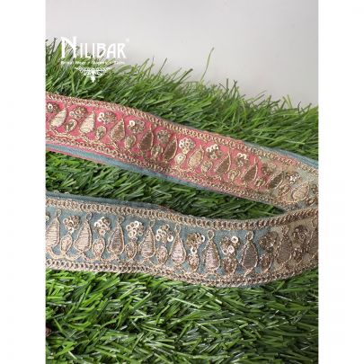 Green Pink Silk Embroidered Belt