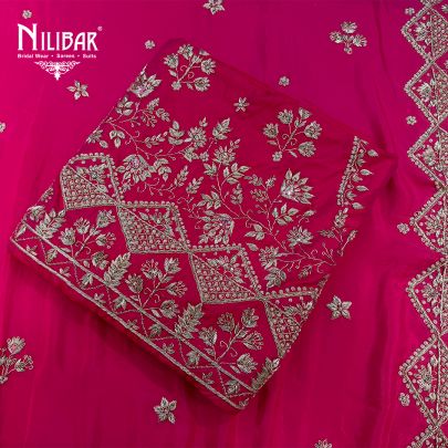 Hot Pink Heavy Embroidered Silk Shirt & Bottom