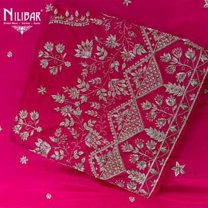 Hot Pink Heavy Embroidered Silk Shirt & Bottom