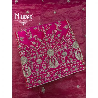 Hot Pink Heavy Embroidered Silk Shirt & Bottom