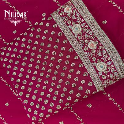 Hot Pink Heavy Embroidered Silk Shirt & Bottom