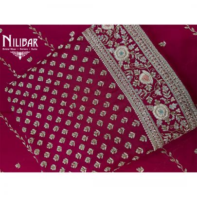 Hot Pink Heavy Embroidered Silk Shirt & Bottom