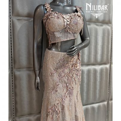 Peach Soft Net Crop Top Paired With Fish Cut Lehenga