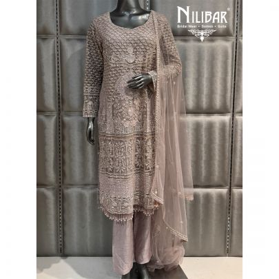 Lilac Net Embroidered Pant Suit