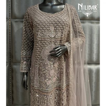 Lilac Net Embroidered Pant Suit