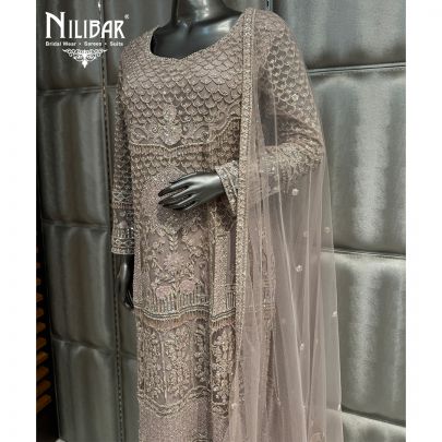 Lilac Net Embroidered Pant Suit