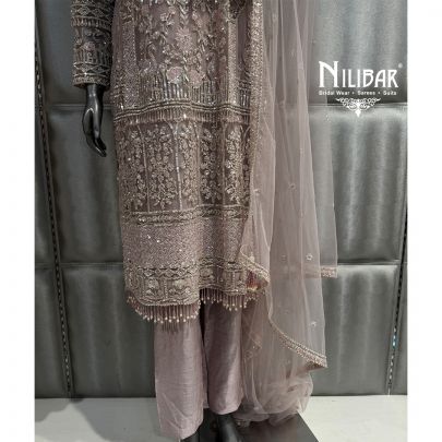 Lilac Net Embroidered Pant Suit