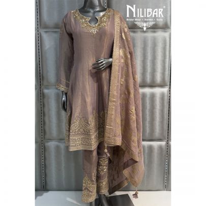 Onion Pink Lame Silk Short Anarkali Paired With Pants