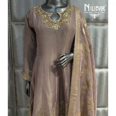 Onion Pink Lame Silk Short Anarkali Paired With Pants
